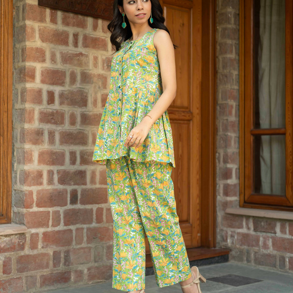 White Printed Peplum Co - Ord Set