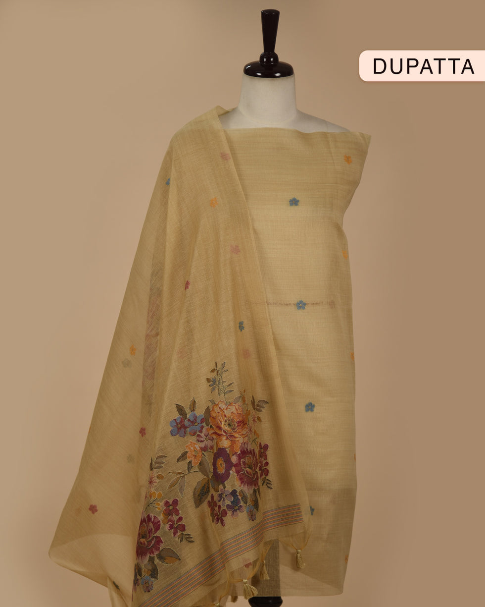 Beige Lining Print Chanderi Suit Material
