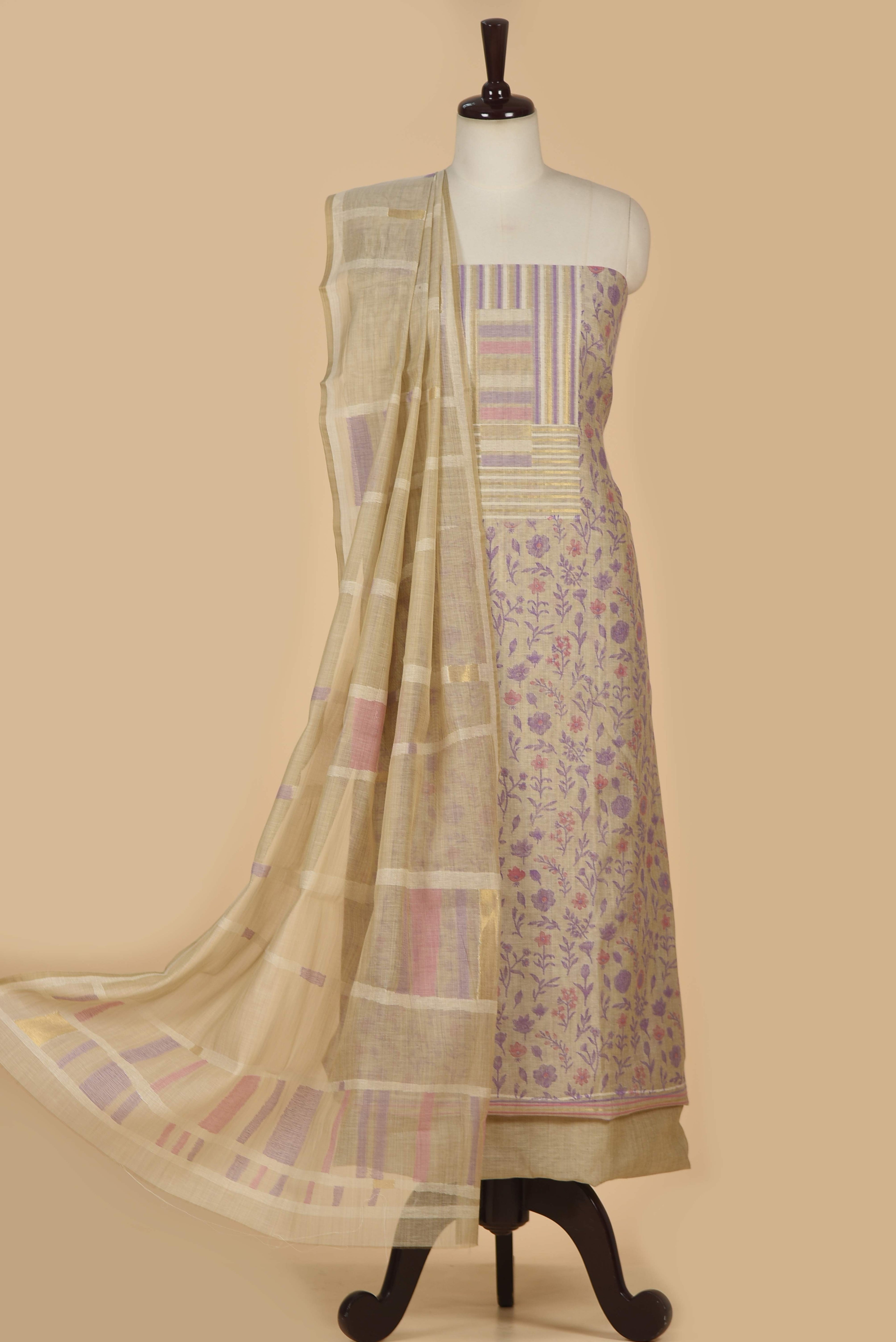 strapless open back dress Heavy Embroidered Linen Salwar Suit Unstitched Dress Material DM26 – AB  FABRICS main image 1