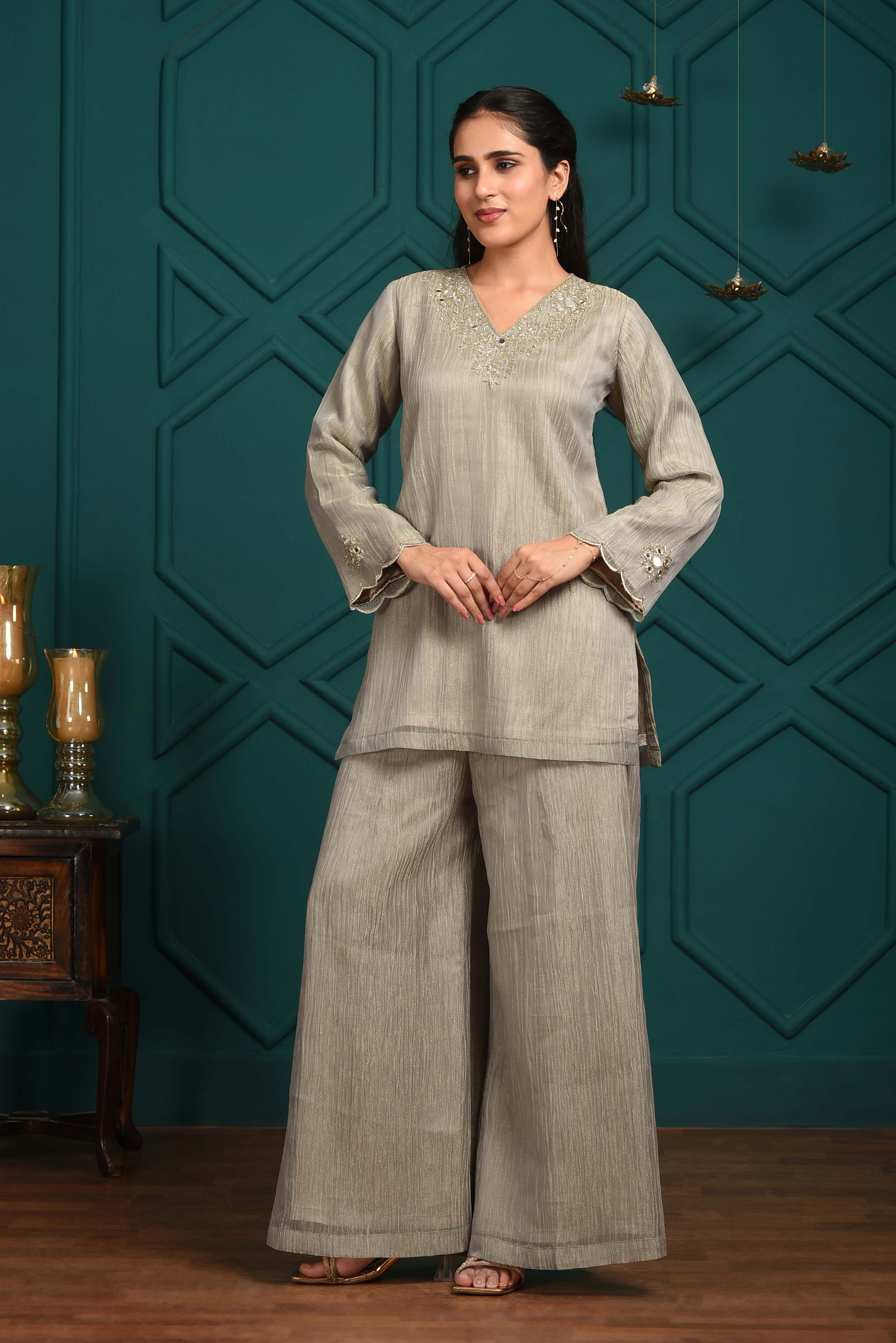 The Royal Begum Mirror Work Hand Embroidered Sharara Style Co-ord