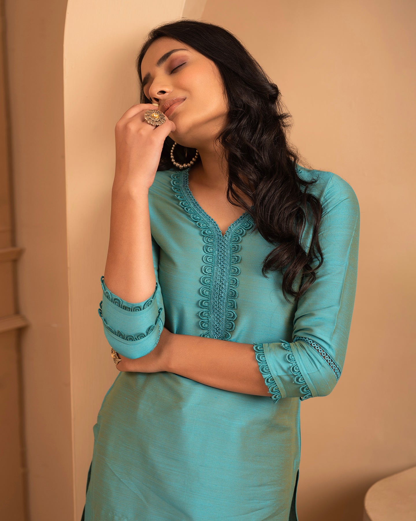 Turquoise Blue Velvet Kurti With Lavender Palazzo And Mirror Dupatta at Rs  5099.00 | Palazzo Suit | ID: 2851082753748