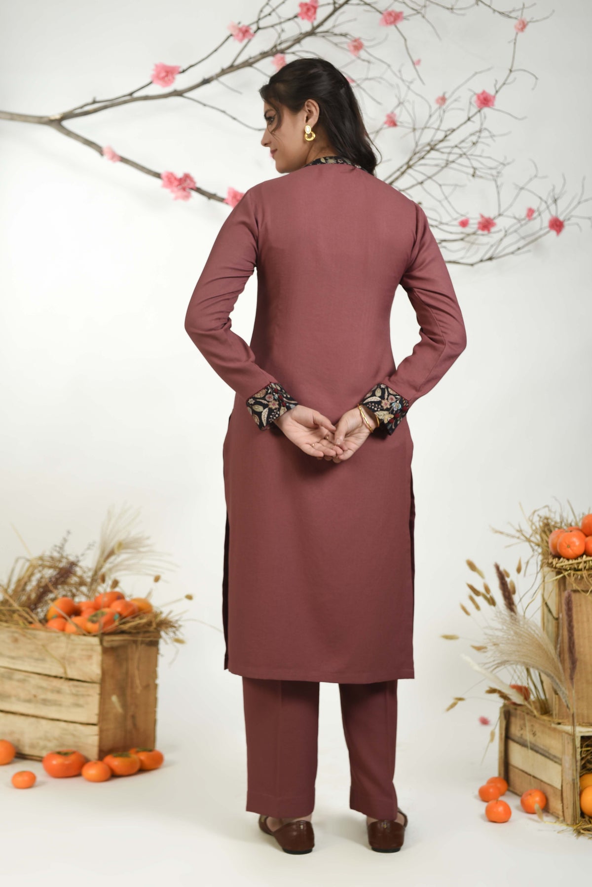 Dusty Pink Winter Wear Wool Spun Blend Pintuck Kurta Set-Regular Fit ...