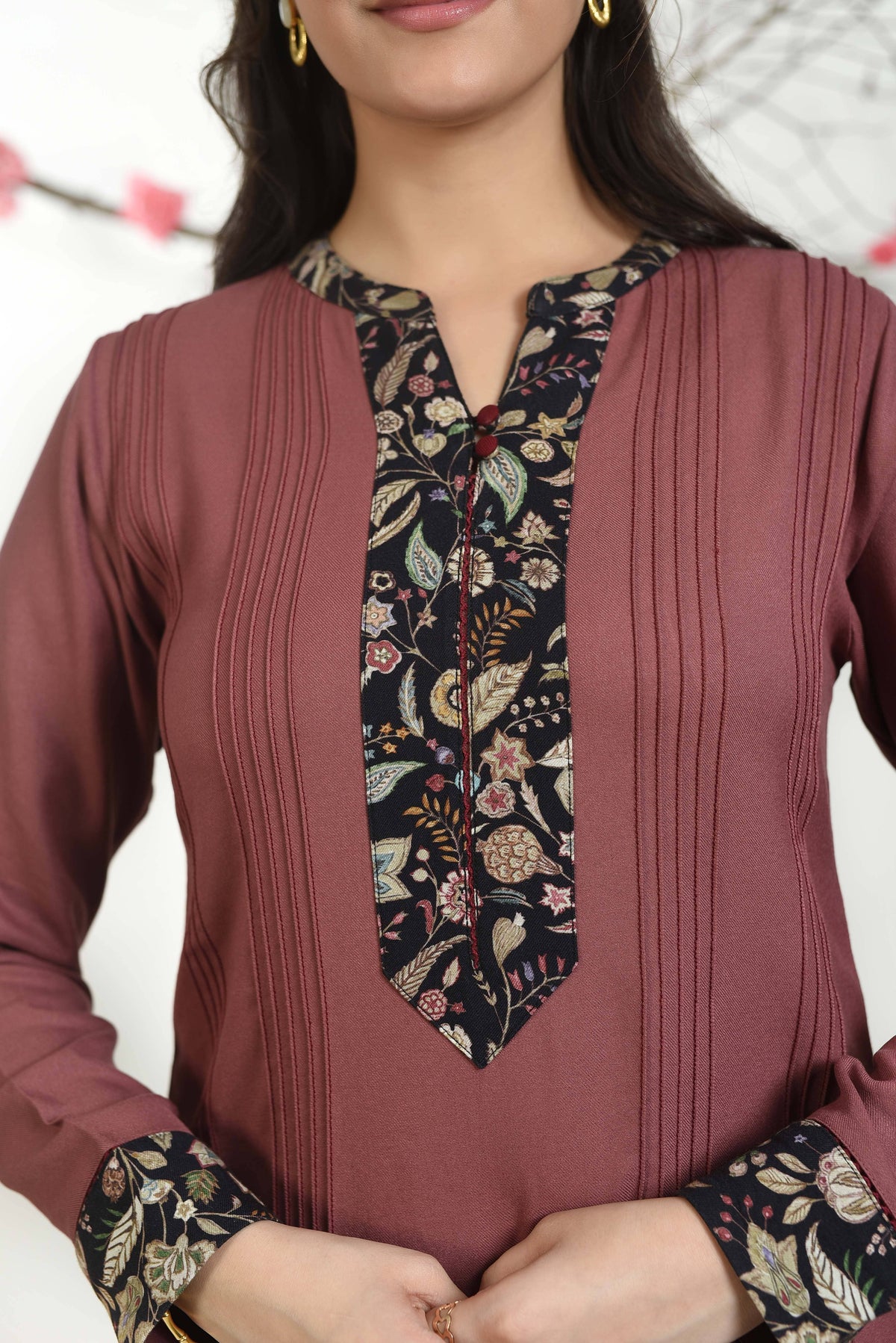 Dusty Pink Winter Wear Wool Spun Blend Pintuck Kurta Set-Regular Fit ...