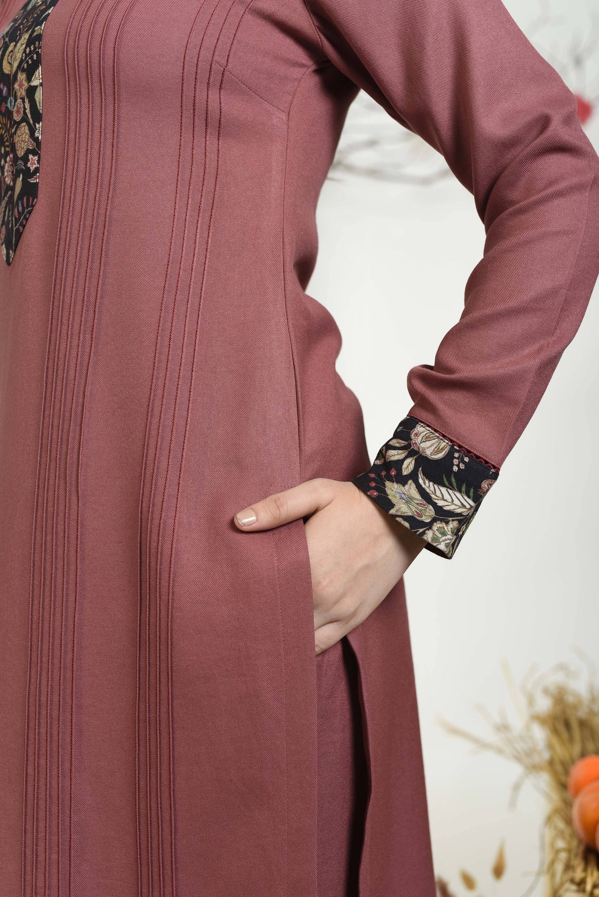 Dusty Pink Winter Wear Wool Spun Blend Pintuck Kurta Set-Regular Fit ...